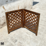 Moroccan Mid-Century Modern Brown Wood Room Divider | Handmade Pet & Baby Partition Screen