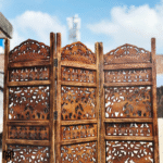 Moroccan Elephants Design Wooden Room Divider | Handmade Folding Partition Screen