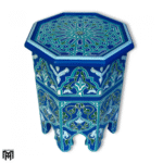 oroccan Blue Hand-Painted Side Table | Artisan Wood Coffee & Tea Table