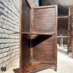 Moroccan Mid Century Folding Partition with Shelf | Handmade Wooden Room Divider