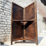 Moroccan Mid Century Folding Partition with Shelf | Handmade Wooden Room Divider