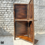 Moroccan Mid Century Folding Partition with Shelf | Handmade Wooden Room Divider