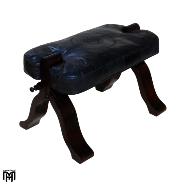 Moroccan RABATI Camel Stool | Black Leather Pouf from Morocco
