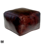 Moroccan CARRE Arabian Oriental Leather Seat Cushion | Brown Square Poufs