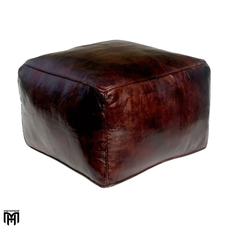 Moroccan CARRE Arabian Oriental Leather Seat Cushion | Brown Square Poufs