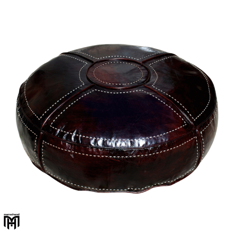 Moroccan RONDA Arabian Leather Seat Cushion | Dark Brown Leather Poufs
