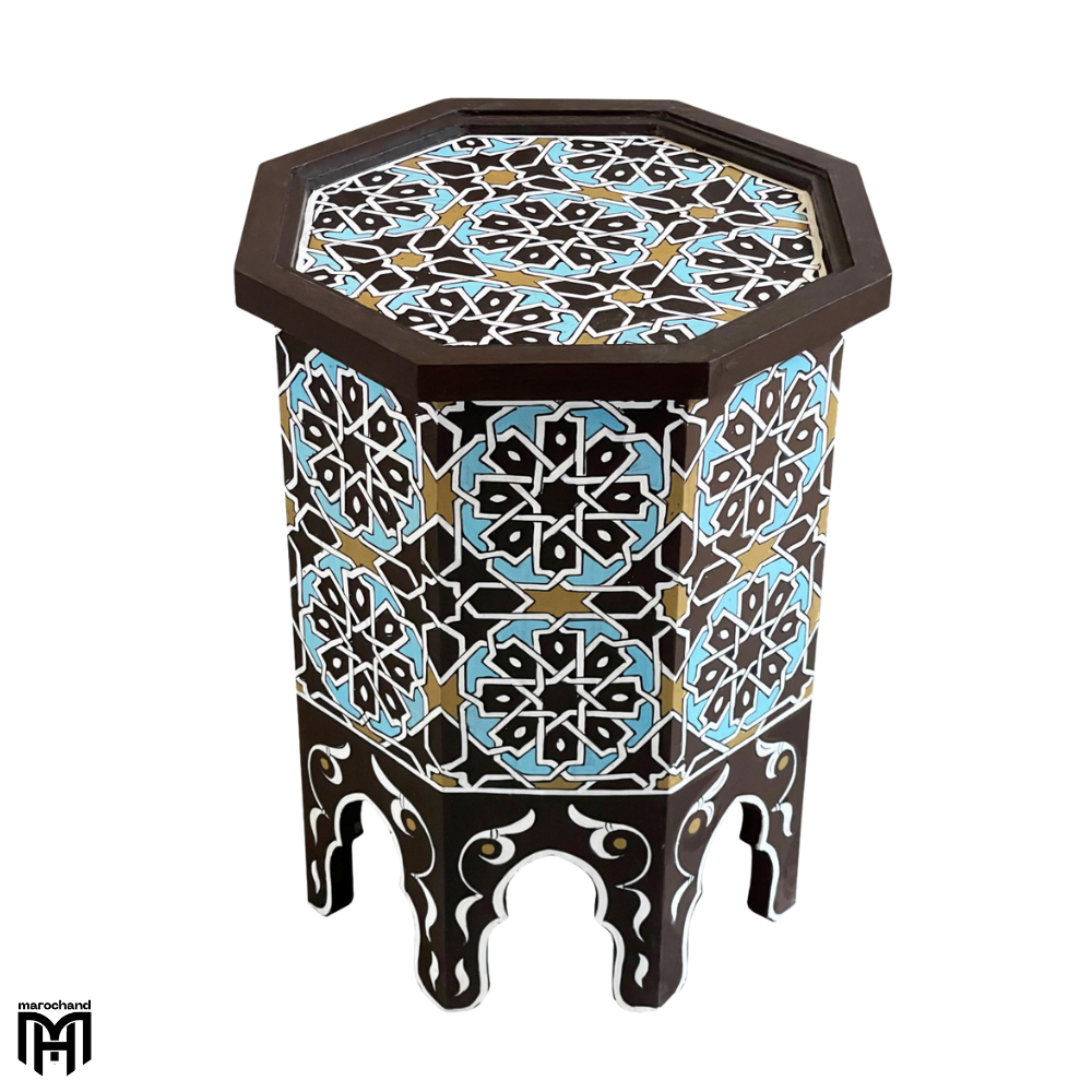 Moroccan KAMAR Hand-Painted Side Table | Artisan Wood Coffee & Tea Table